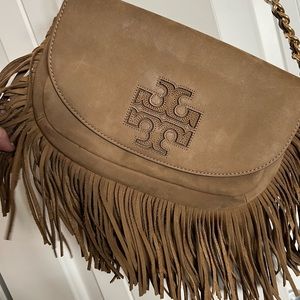 Taupe/Tan Tory Burch Fringe Crossbody